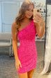 Sheath One Shoulder Royal Blue Sequins Short Homecoming Dress E202283043