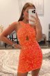 Sheath Halter Red Sequins Homecoming Dress with Backless E202283031