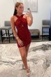 Sheath Halter Red Sequins Homecoming Dress with Backless E202283031