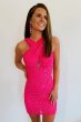 Sheath Halter Red Sequins Homecoming Dress with Backless E202283031