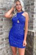 Sheath Halter Red Sequins Homecoming Dress with Backless E202283031
