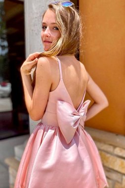 Cute A Line Spaghetti Straps Pink Short Homecoming Dress E202283809