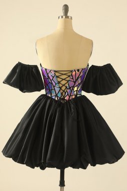 Black Sweetheart Homecoming Dress With Detachable Sleeves E202283608