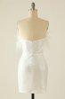 White Strapless Homecoming Dress with Feathers E202283019