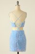 Two Piece Spaghetti Straps Sky Blue Sequins Short Homecoming Dress E202283062
