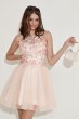 Champagne Halter Homecoming Dress with Embroidery E202283616