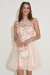 Champagne Halter Homecoming Dress with Embroidery E202283616