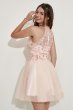 Champagne Halter Homecoming Dress with Embroidery E202283616