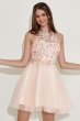 Champagne Halter Homecoming Dress with Embroidery E202283616