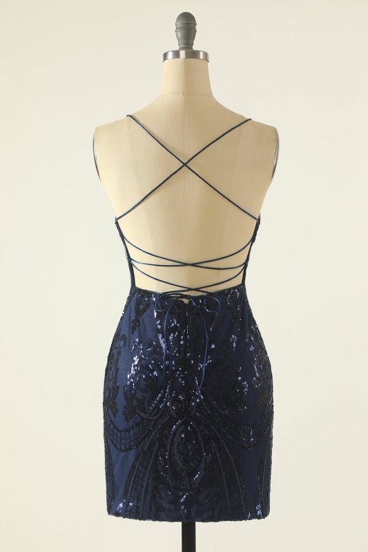 Navy Sequin Homecoming Dress E202283040