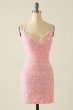 Pink Spaghetti Straps Backless Sequins Homecoming Dress E202283065