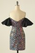 Blue Off the Shoulder Sequins Homecoming Dress with Puff Sleeves E202283066