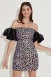 Blue Off the Shoulder Sequins Homecoming Dress with Puff Sleeves E202283066