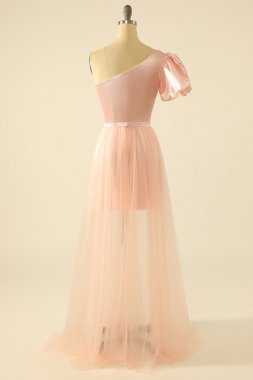 Blush One Shoulder Detachable Homecoming Dress E202283025