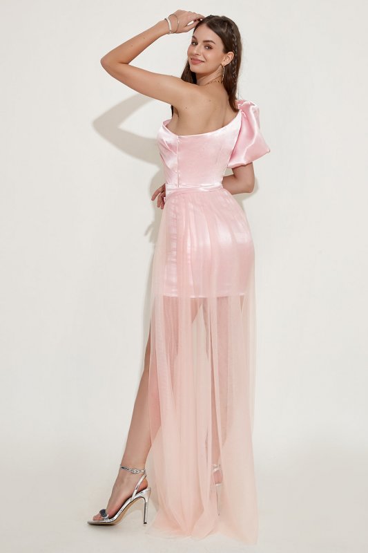 Blush One Shoulder Detachable Homecoming Dress E202283025