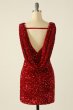Red Sequined Backless Cocktail Dress E202283611