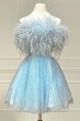 Black Strapless Cocktail Dress with Feathers E202283617