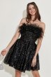Black Strapless Cocktail Dress with Feathers E202283617