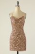 Sheath Spaghetti Straps Champagne Sequins Short Homecoming Dress E202283064
