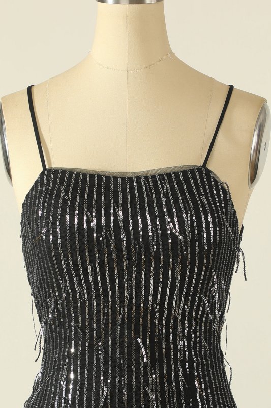 Sheath Spaghetti Straps Pink Sequins Short Homecoming Dress E202283614