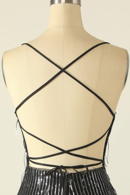 Sheath Spaghetti Straps Pink Sequins Short Homecoming Dress E202283614