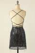 Sheath Spaghetti Straps Pink Sequins Short Homecoming Dress E202283614