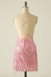 Sheath Spaghetti Straps Pink Sequins Short Homecoming Dress E202283614
