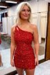 Sheath One Shoulder Dark Purple Sequins Short Homecoming Dress E202283041