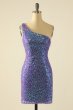 Sheath One Shoulder Dark Purple Sequins Short Homecoming Dress E202283041