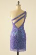 Sheath One Shoulder Dark Purple Sequins Short Homecoming Dress E202283041