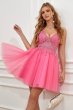 Fuchsia Spaghetti Straps A-Line Backless Short Homecoming Dress E202283059