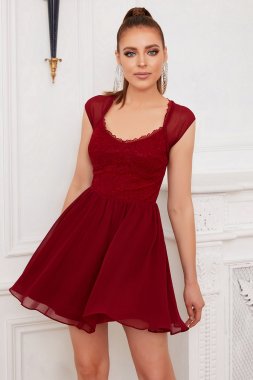 Burgundy Lace Short Cocktail Dress E202283812
