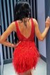 Red Beaded Sequins Tight Homecoming Dress with Feathers E202283056