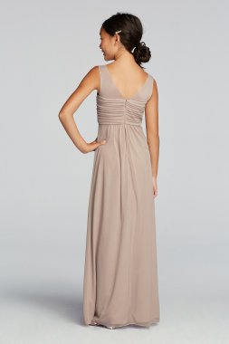 Mesh Dress with Illusion Tank Ruched Bodice JB9010