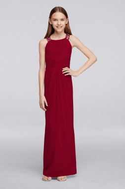 Long Junior Bridesmaid Dress with Beaded Neckline JB9289