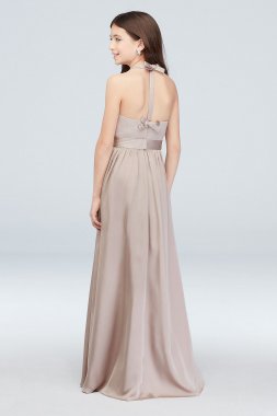 V-Neck Halter Junior Bridesmaid Dress with Sash JBVW0214