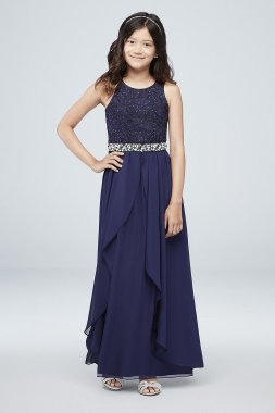 Girls Glitter Lace Maxi Dress with Jeweled Waist SC199D06H472