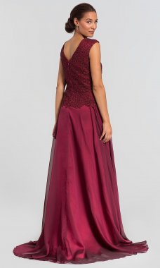 Lace-Bodice Burgundy Red Long MOB Dress AL-27232
