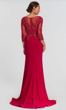 Embroidered-Bodice Garnet Red Long MOB Dress AL-27257