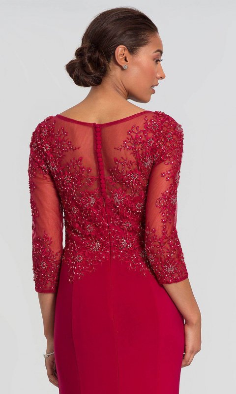 Embroidered-Bodice Garnet Red Long MOB Dress AL-27257