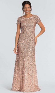 Long Rose Gold Sequin MOB Dress AP ...