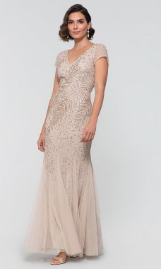 Cap-Sleeve Beaded Long MOB Dress AP-AP1E204478-B