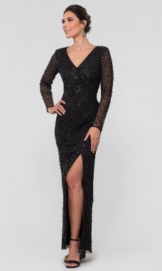 Black Sequin Long-Sleeve MOB Dress AP-AP1E204882-B