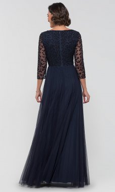 Long Three-Quarter-Sleeve Midnight Blue MOB Dress AP-AP1E205305-M