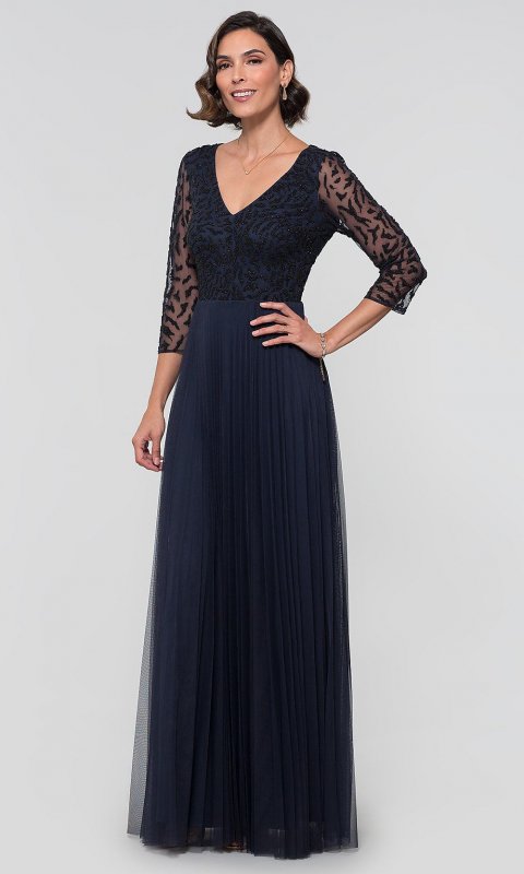 Long Three-Quarter-Sleeve Midnight Blue MOB Dress AP-AP1E205305-M
