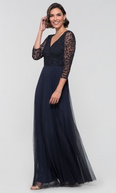 Long Three-Quarter-Sleeve Midnight Blue MOB Dress AP-AP1E205305-M