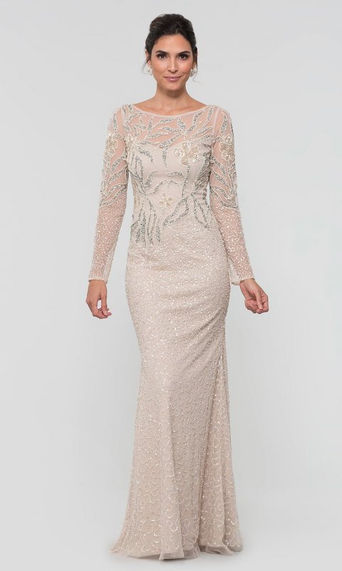 Long-Sleeve Beaded Long MOB Dress AP-AP1E205390-B