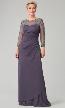 Empire-Waist Long MOB Dress with Beaded Sleeves AX-8132927