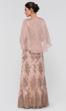 Sequined Long Sleeveless MOB Dress with Chiffon Cape IT-7120171