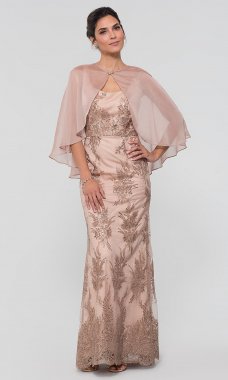 Sequined Long Sleeveless MOB Dress with Chiffon Cape IT-7120171